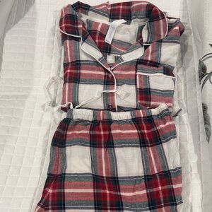 Off-White Red and Green Gray Plaid Pajama Set